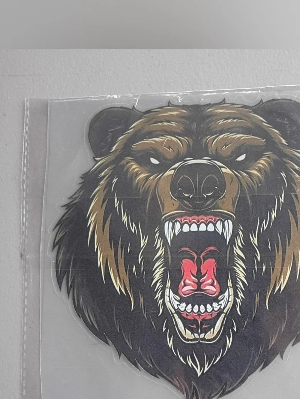 🌻 Amazon Roaring Bear Head Wall Car Decal - Brown, Black, Red